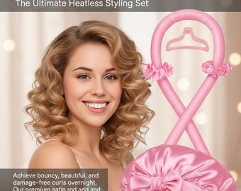 Satin Heatless Hair Curler Set with Bonnet & Scrunchies – No Heat Overnight Curls