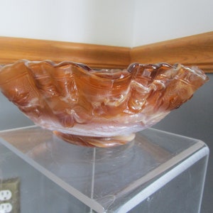 Imperial Open Rose  Slag Glass Bowl Ruffled Footed Iridescent Vintage Bowl