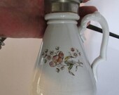Ironstone China Floral Pattern with Metal Top Syrup Pitcher