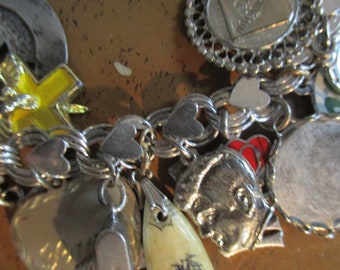 1970&#39;s Sterling Silver All Heart  Bracelet with Safety Chain with  24 Charms  Unique & Different Sterling Silver
