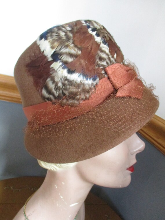 Ladies Brown  Unique Winter  Vintage Hat,with Fea… - image 4