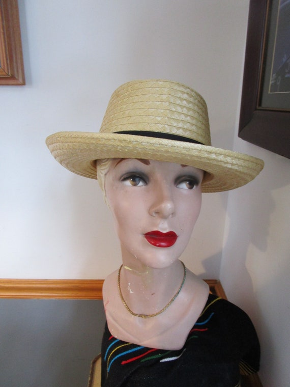 Men's  Straw Fedora  Boater Hat Medium Vintage St… - image 6