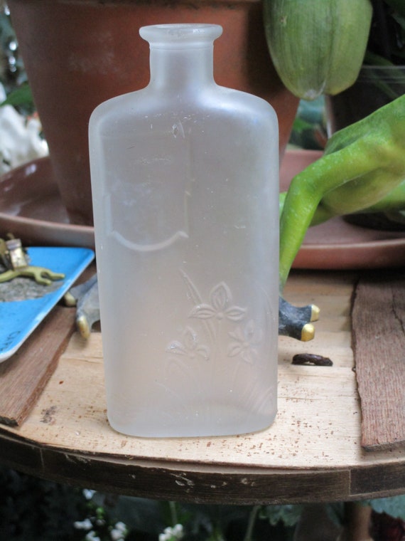 Vintage Tall Frosted Floral Glass Bottle - image 1