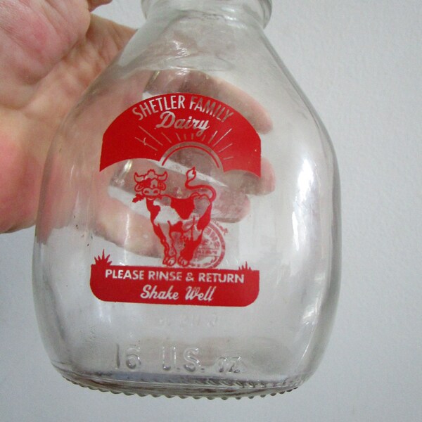 Amazing Graze Farms Vintage Shetler Family Dairy Glass Milk Bottle