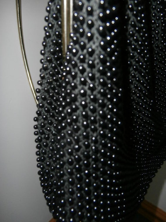 Vintage Black Corde Beaded Lumured Purse Bag  Kis… - image 3