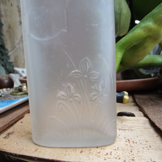 Vintage Tall Frosted Floral Glass Bottle - image 2