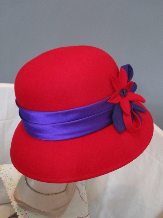 Something Special Vintage Cloche Red Wool Hat Pur… - image 10