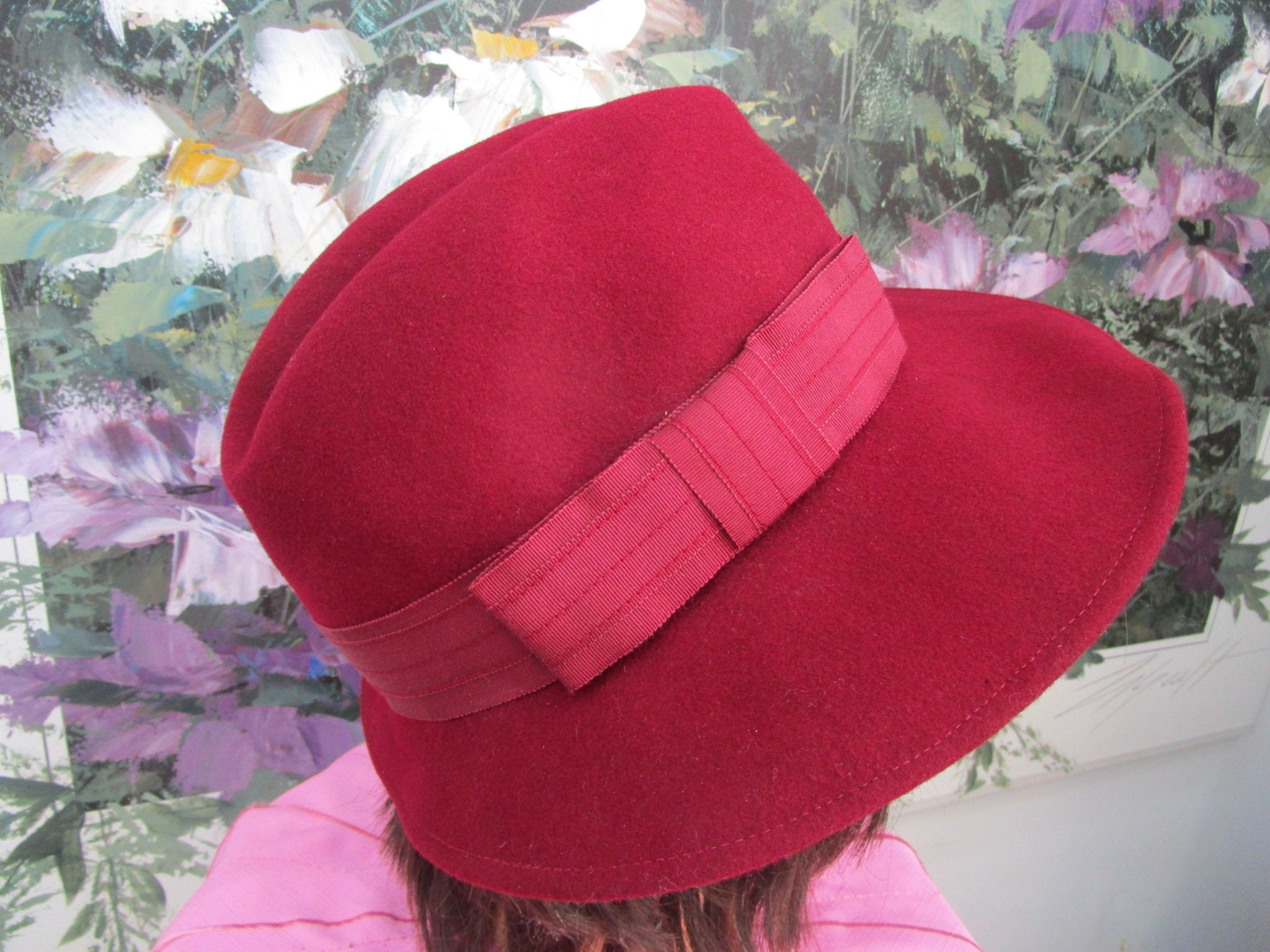Michelle Vintage Red Felt Women’s Hat MICHELLE vintage 70s ivory wool felt HAT + RHINESTONE  main image 3