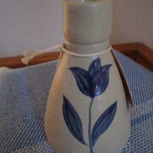 Hand-Carved Cobalt Salt Glaze Williamsburg Pottery Bud Vase With Blue Flower with Original Tag