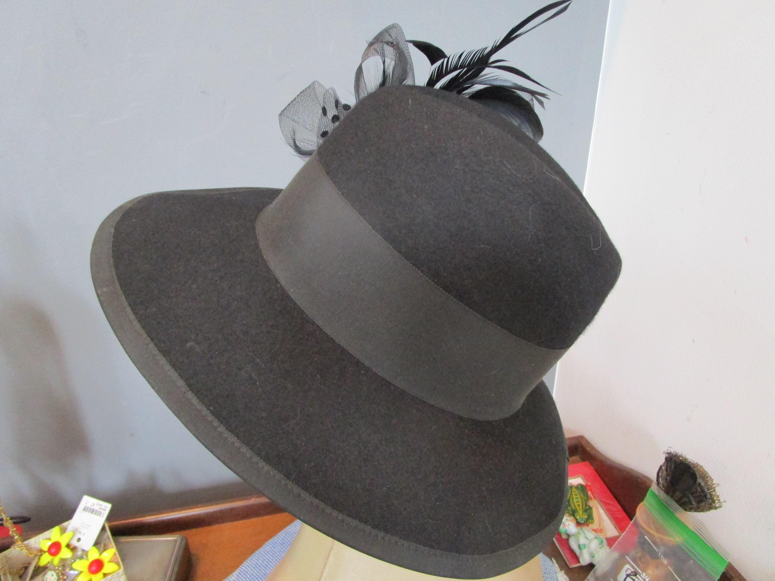 Vintage Betmar New York Black Wool Fedora With Removable 