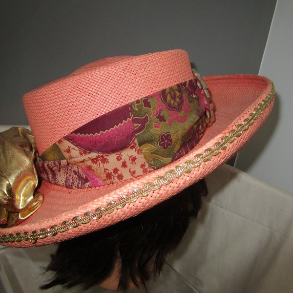 Audel Original Vintage Peach & Gold Colorful  Womens  Summer Hat