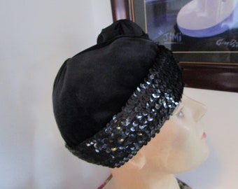 Vintage Black Stretchy Shiny Sequin Cap Hat Beanie OSFM - Etsy display picture 3