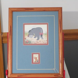 Vintage Framed Matted 1968 Walt Disney 6 cent Stamp & Eeyore Print
