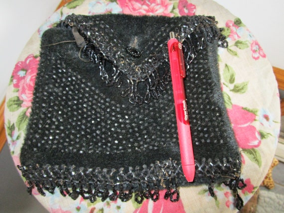 Antique Jet Black Mohair Handmade Beaded Handbag.… - image 2