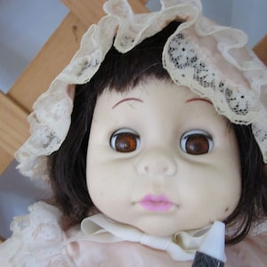 1981 Playmates Black Hair Baby Soft Body / Plastic Face Doll Sleepy Eyes 15&quot; Long