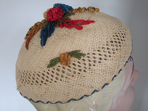 Wicker Weaved with Straw Flowers  Beanie Cap Hat. - image 8