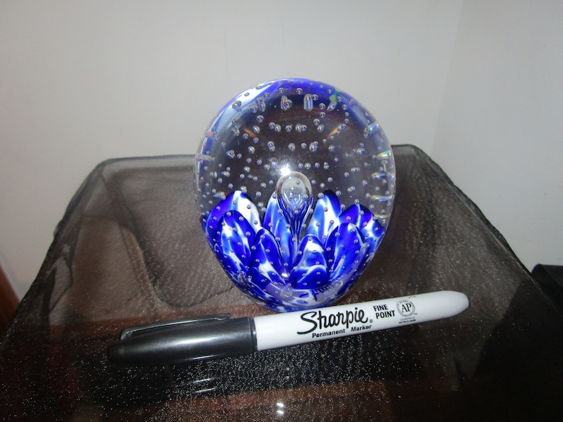 Vintage Gibson Glass Controlled Bubbles BLUE 90/'s Large Paperweight