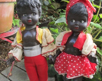 Antique Set of Beautiful African American Boy & Girl Dolls.  Italy