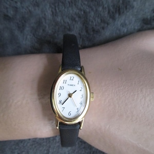Vintage Black Leather Band Timex Womens Watch