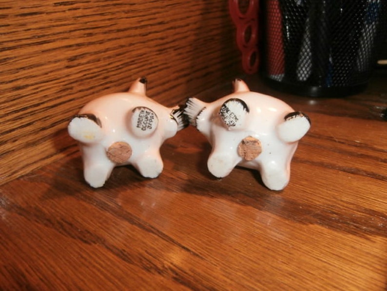 Salt & Pepper Shakers Pigs With Corks Occupied Japan Pink Etsy