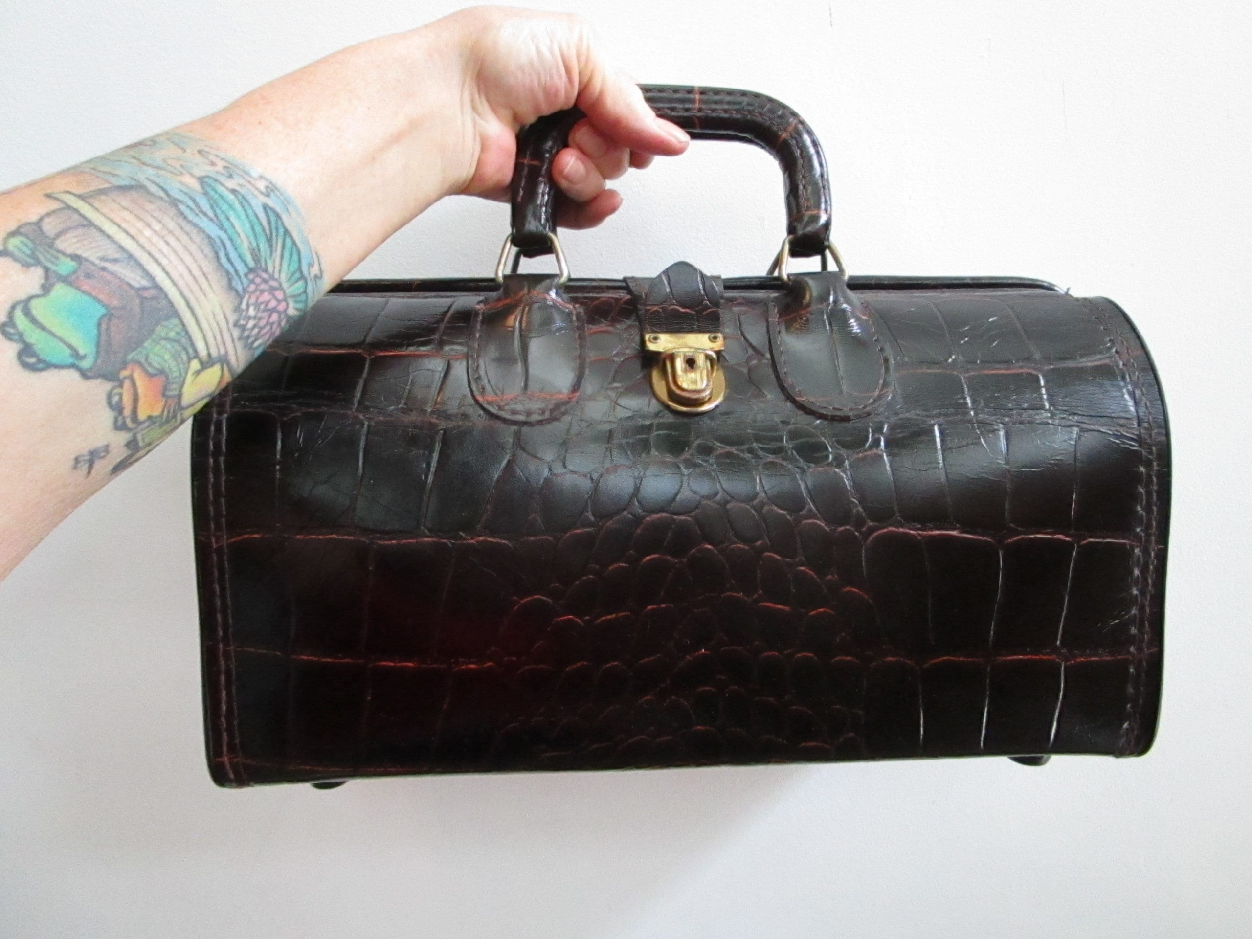 Vintage Upjohn Doctors Bag Medical Leather Grain Alligator Skin