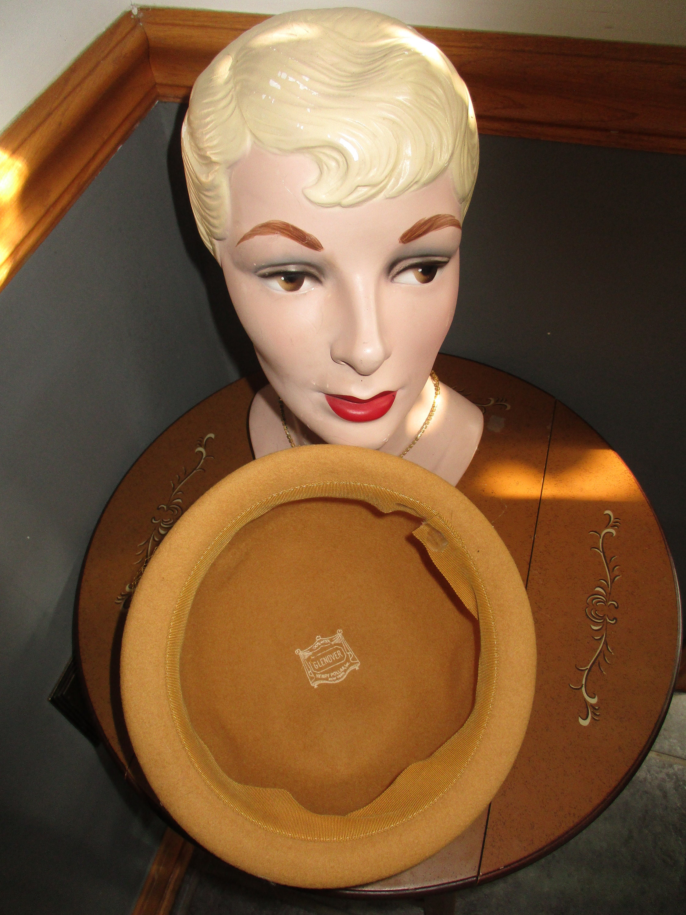 Vintage Dover Henry Pollak Hat Vintage Glenover Henry Pollak Green Wool Hat Feather Size 23  main image 3