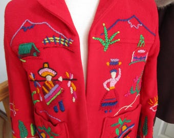 Vintage 1960s - 1970s Mexican Souvenir Jacket / Wool / Embroidered
