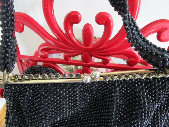 Vintage Black Corde Beaded Lumured Purse Bag  Kis… - image 4