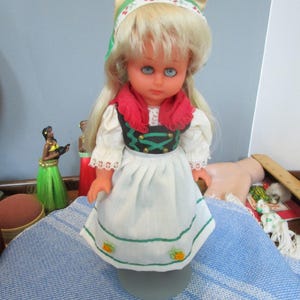60s Bavarian Blue Eyes Blonde Hair Doll, Sleep Eyes Rooted Hair Marked E.S.