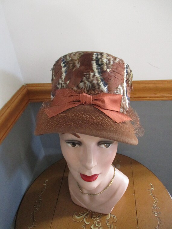 Ladies Brown  Unique Winter  Vintage Hat,with Fea… - image 1