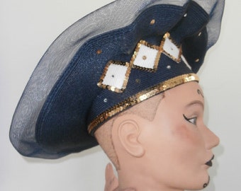 Women's Blue & Gold   Mr. Hi's Classic Sequin  Vintage Hat