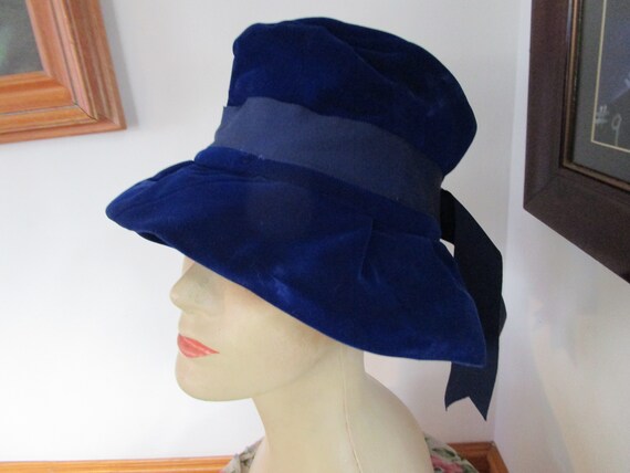 Royal Blue Sauve Floppy Velvet Bucket Women's Hat - image 6