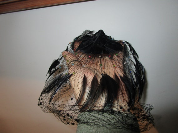 Vintage 1950's Women's Fascinator Hat with Feathe… - image 5