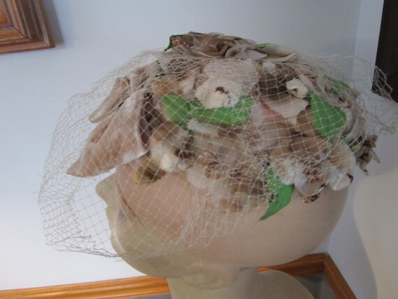 Vintage Ladies Miss Sally Victor Flower Covered Netting  display picture 2