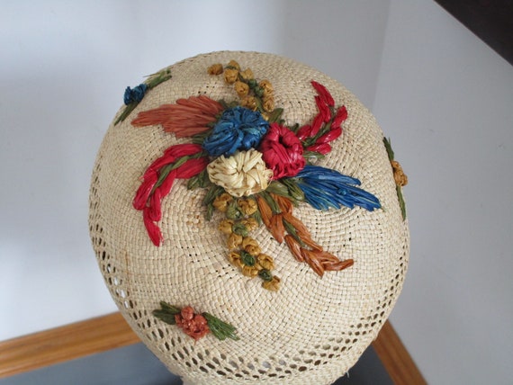 Wicker Weaved with Straw Flowers  Beanie Cap Hat. - image 5