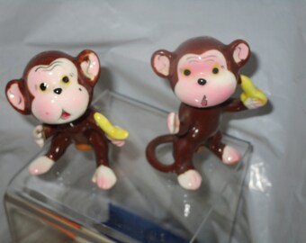 Vintage Salt & Pepper Shakers Monkey Holding  Bananas