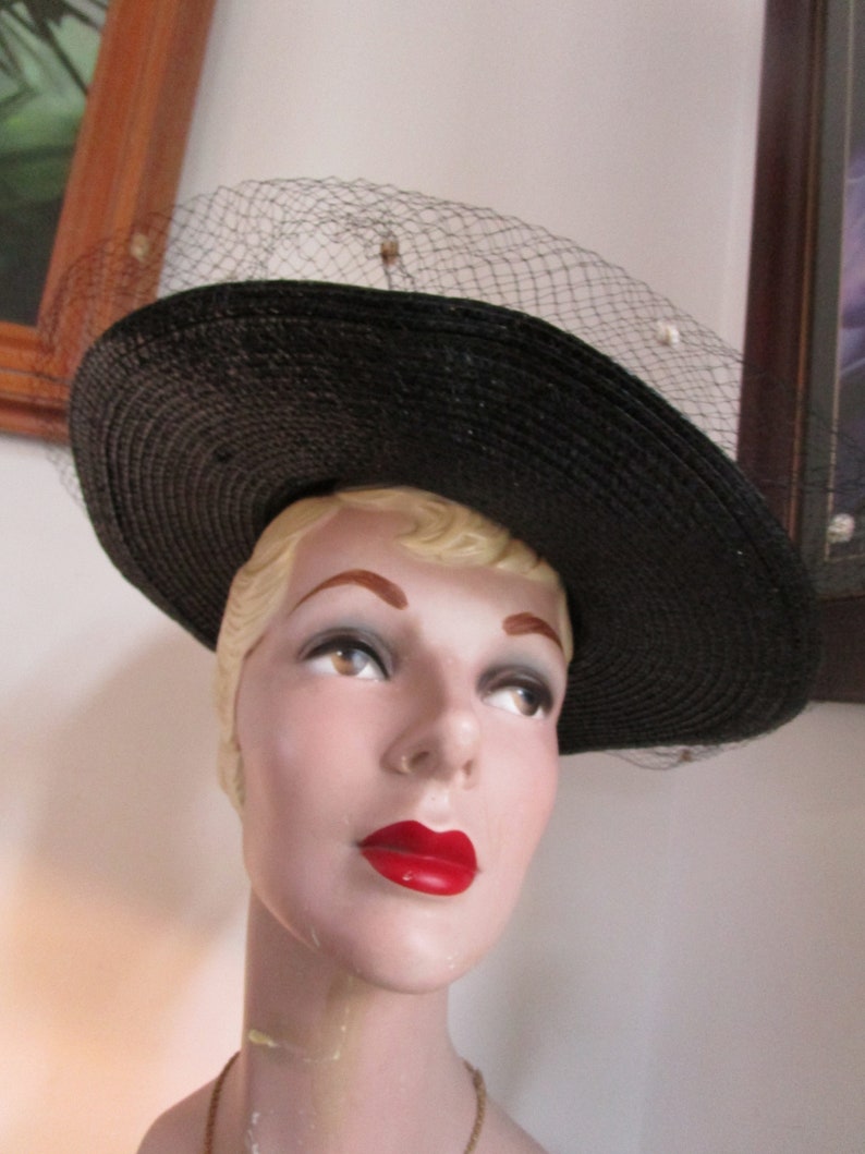 Womens Hat Black & White Adolfo Hat Womens Vintage Hat image 2