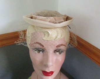 Antique Hat, Women's Pillbox Hat with Veil.