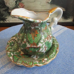 Vintage Two Piece Green Royal Paisley Arnart 5th Ave Jug Pitcher & Bowl Wash Set 2697  Porcelain Beautiful Display Piece All Occasion Gift