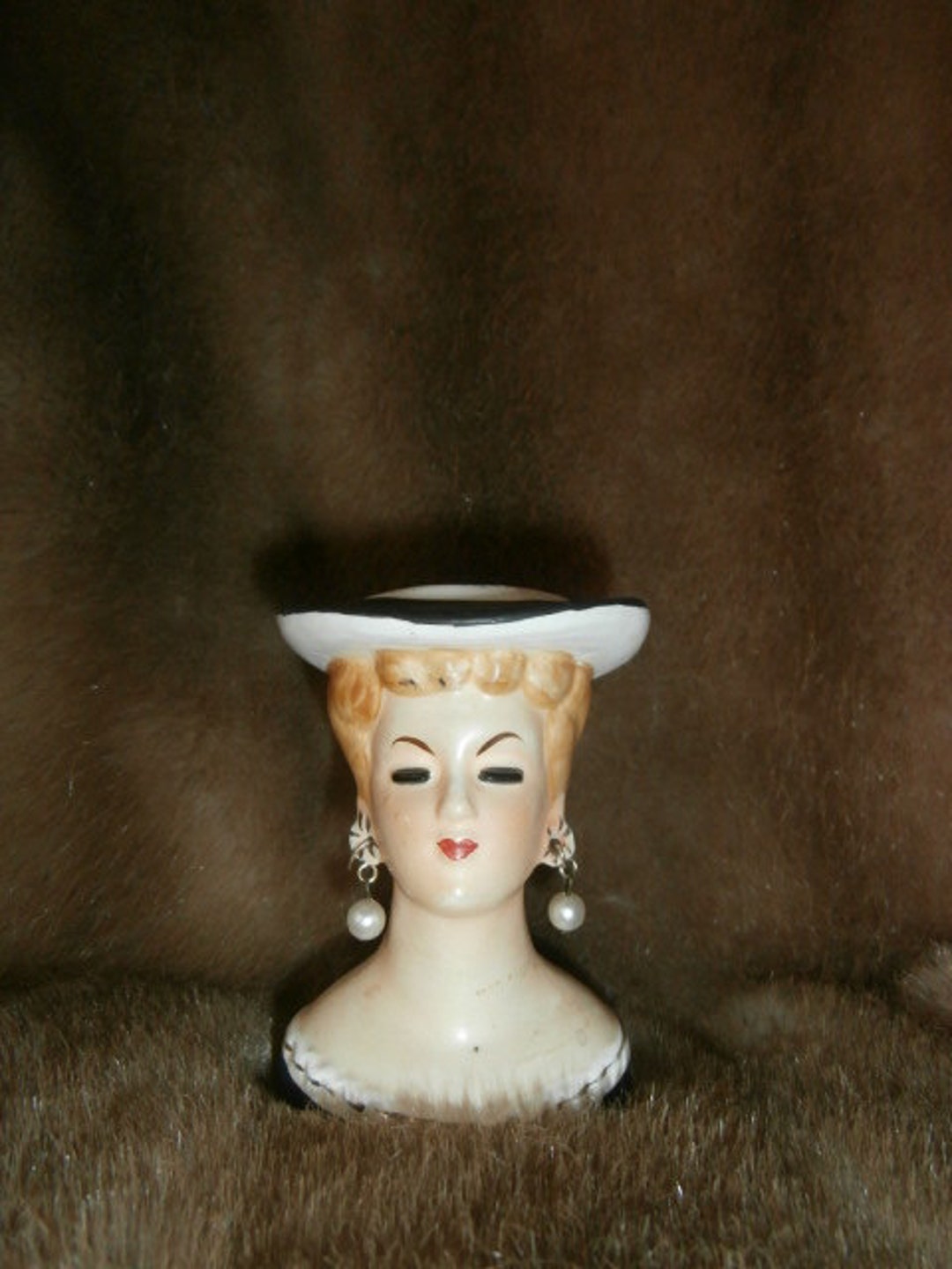 Vase Head Bust 60's Mini Doll Head Vase Vintage Doll Vase With Earrings