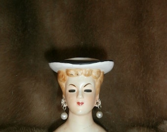 Vase Head Bust 60&#39;s  Mini Doll Head  Vase - Vintage Doll Vase with Earrings Lady Head