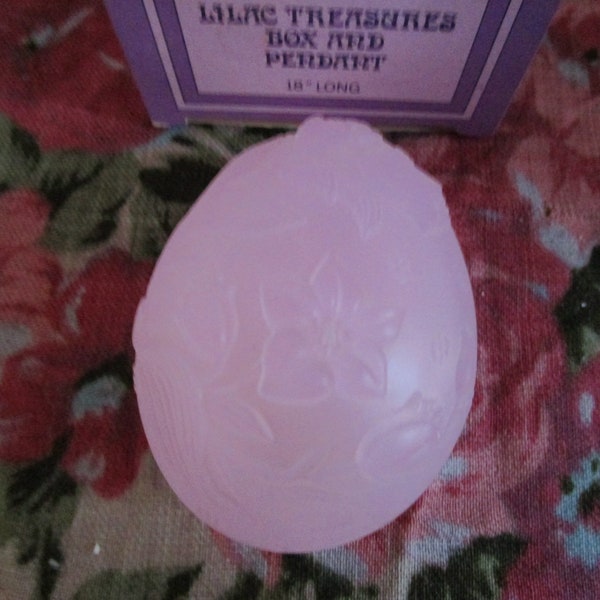 80's Avon Lilic Treasures Pendent & Pink Floral Egg Trinket Holder in Original box.