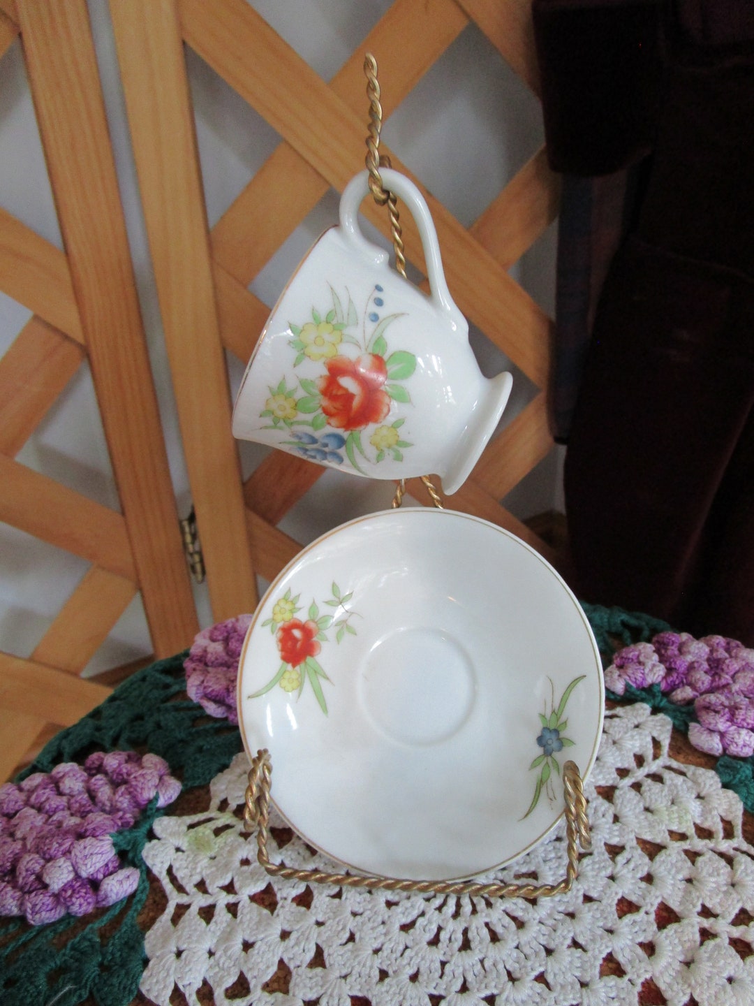 Vintage Collectible Floral Miniature Yamaha Teacup and Saucer Occupied