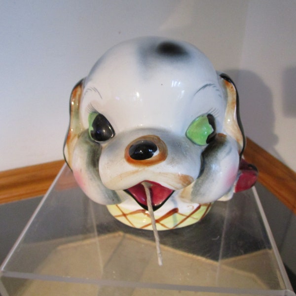 1950's Big Eye Puppy Dog Wall Mount Twine String & Scissors Holder