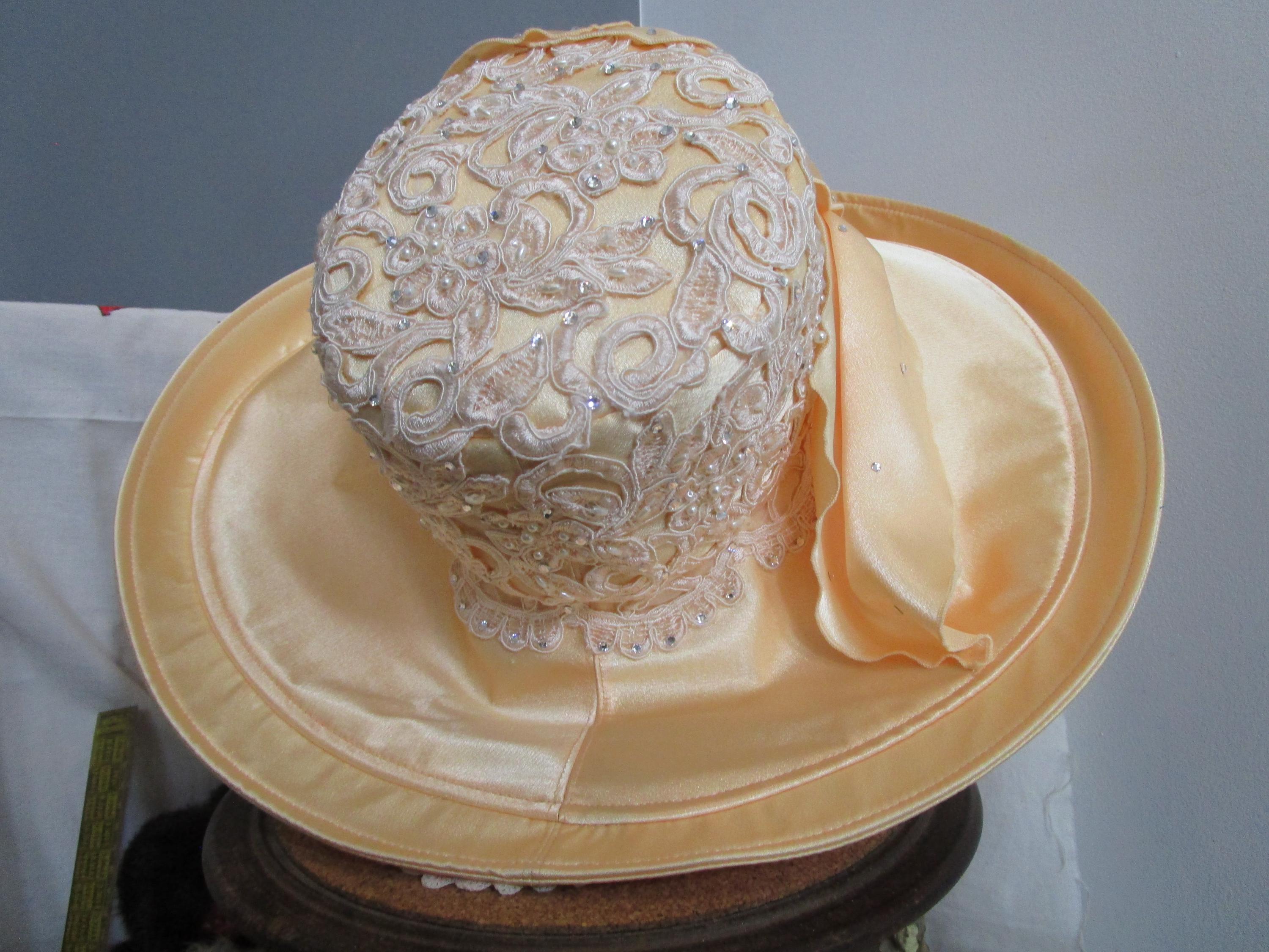 DVC Exclusive Ivory Wide-Brim Dress Hat with Rhinestone Bow Ivory Church/Dress Formal Hats for Women for sale | eBay main image 3