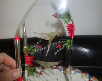 Lucite ~ Hummingbirds/Flowers Very Detailed Vintage  Carved  Etched Clear Lucite