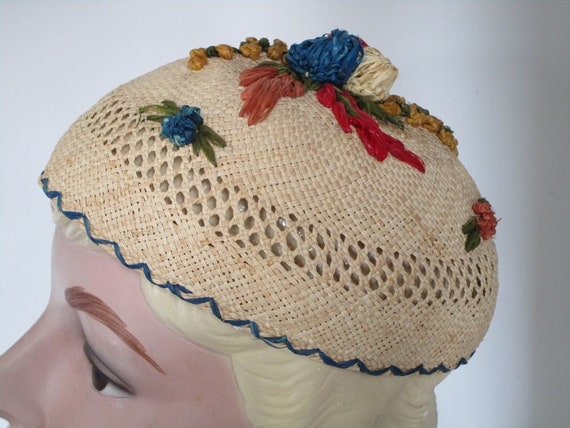Wicker Weaved with Straw Flowers  Beanie Cap Hat. - image 4