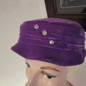 Women&#39;s  Royal Purple Velvet  Hat   50’s Women&#39;s  Boutique Hat