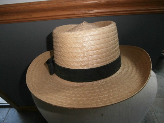 Men's  Straw Fedora  Boater Hat Medium Vintage St… - image 2