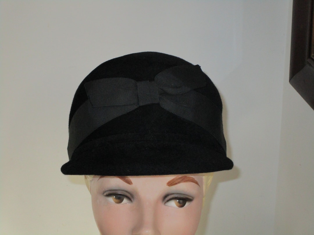 Vintage 60’s Union Made Deluxe Velour Merrimac Body Gray Cloche Hat Velvet Bow Vintage 60 main image 4
